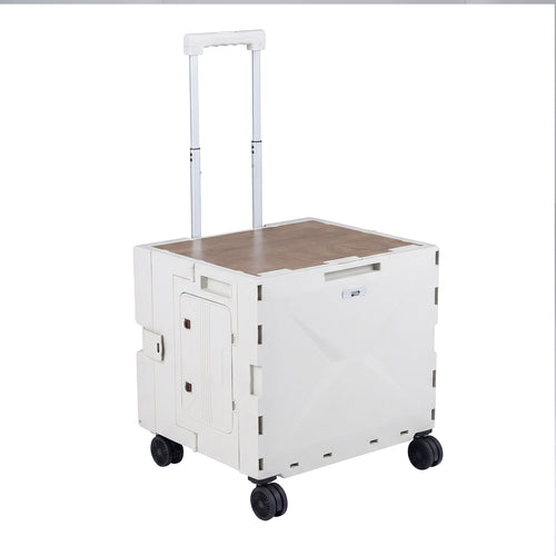 Foldable Utility Cart, 4 Rotate Wheels, Cup Holder, White