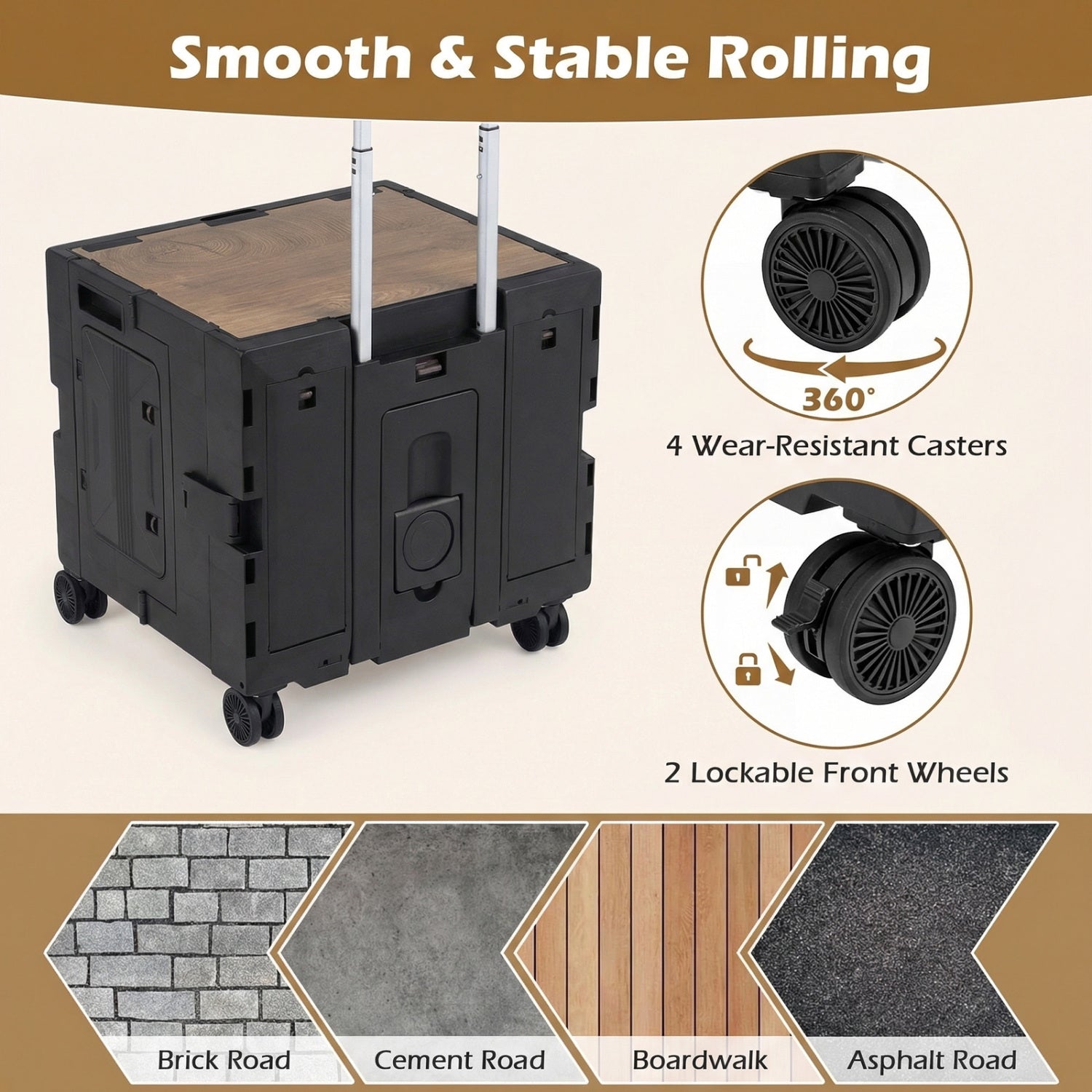 Foldable Utility Cart, 4 Rotate Wheels, Cup Holder, Black Garden Carts at Gallery Canada