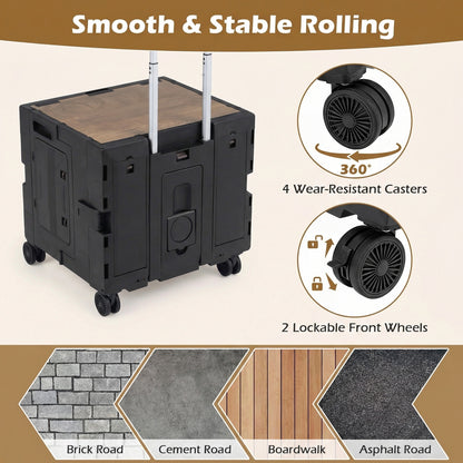 Foldable Utility Cart, 4 Rotate Wheels, Cup Holder, Black Garden Carts at Gallery Canada