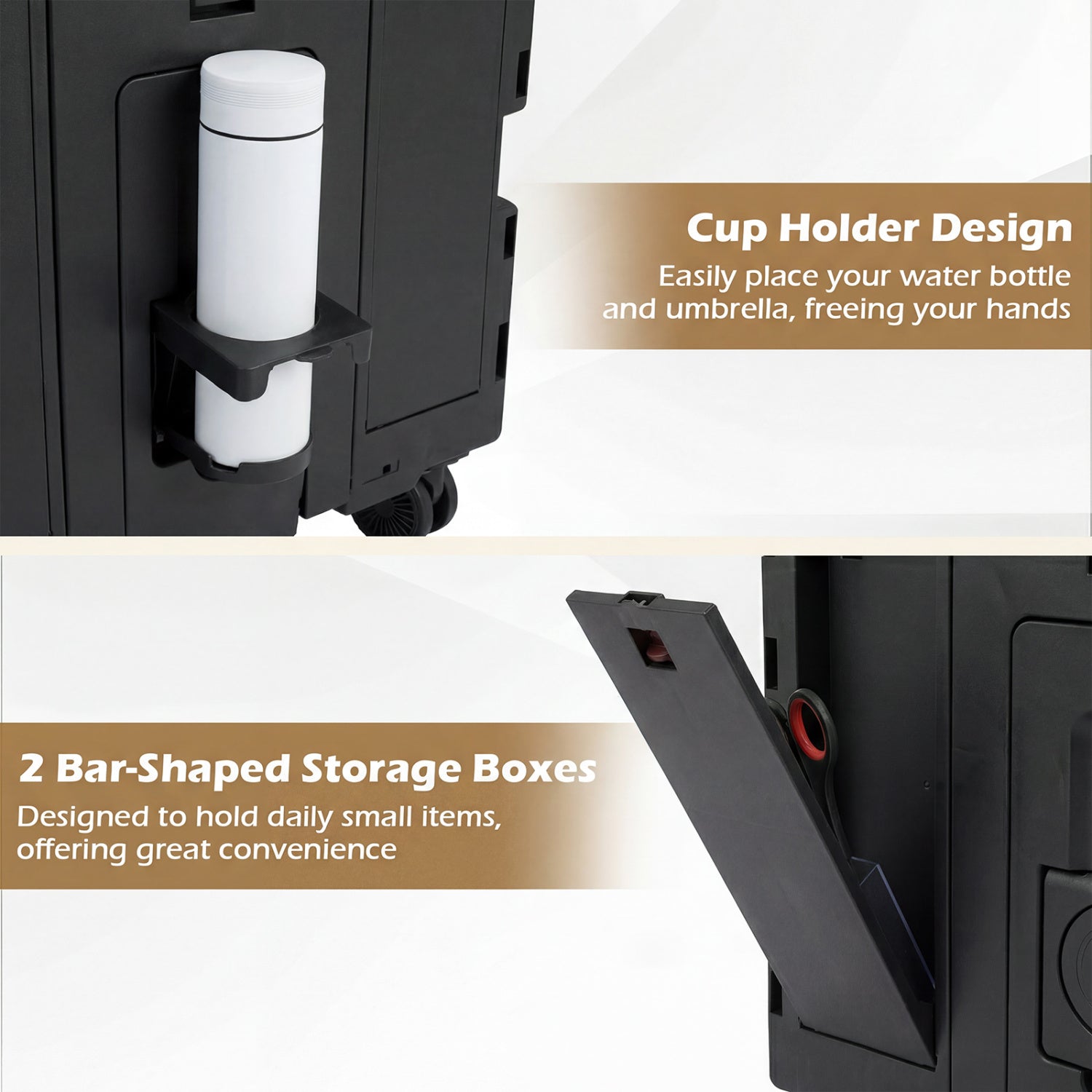 Foldable Utility Cart, 4 Rotate Wheels, Cup Holder, Black Garden Carts at Gallery Canada