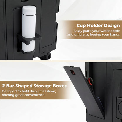 Foldable Utility Cart, 4 Rotate Wheels, Cup Holder, Black Garden Carts at Gallery Canada