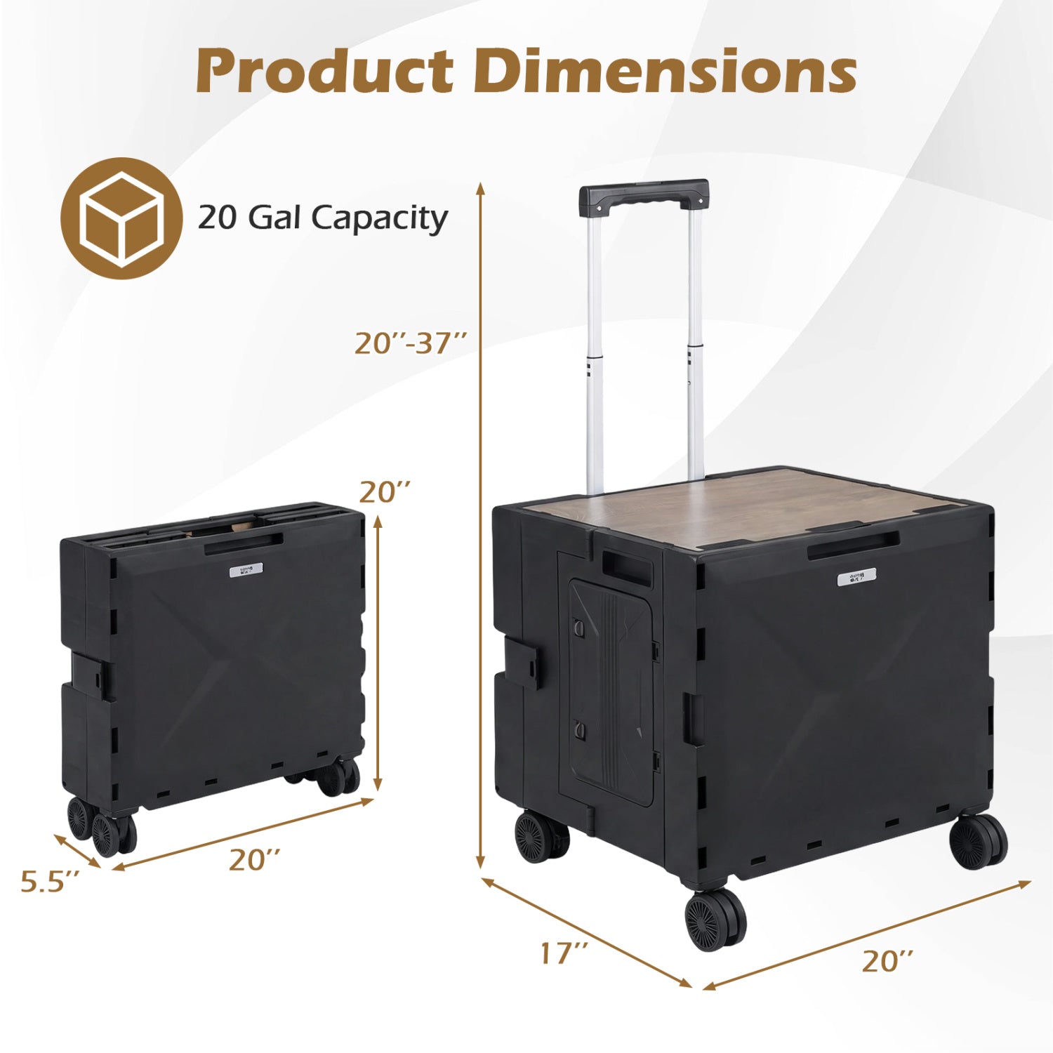Foldable Utility Cart, 4 Rotate Wheels, Cup Holder, Black Garden Carts at Gallery Canada