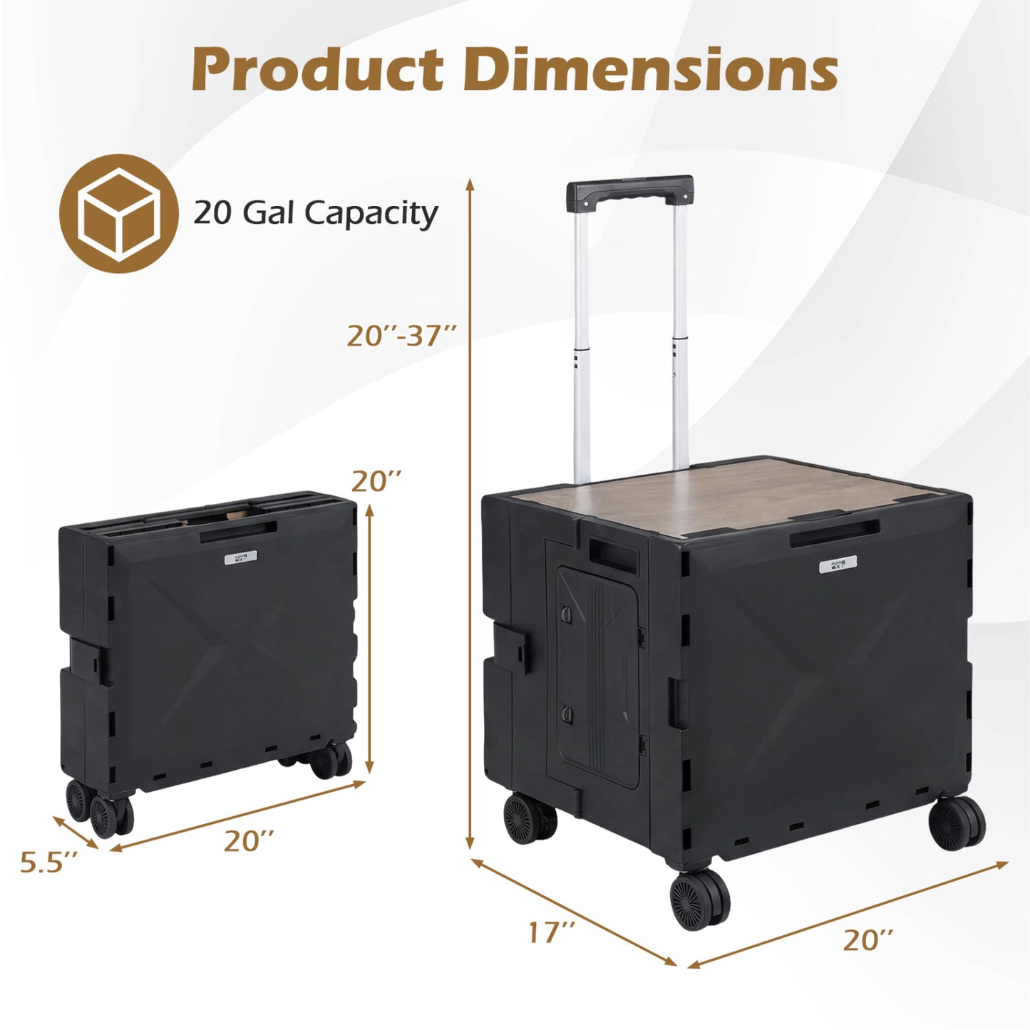 Foldable Utility Cart, 4 Rotate Wheels, Cup Holder, Black Garden Carts at Gallery Canada