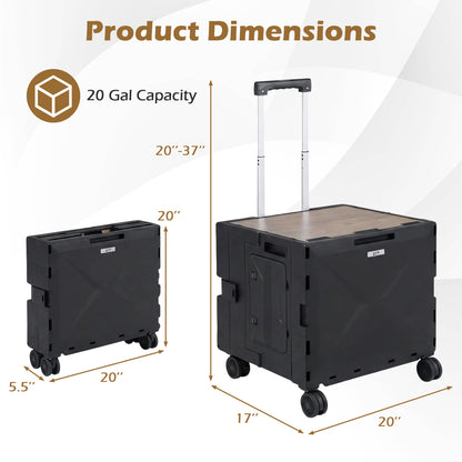 Foldable Utility Cart, 4 Rotate Wheels, Cup Holder, Black Garden Carts at Gallery Canada