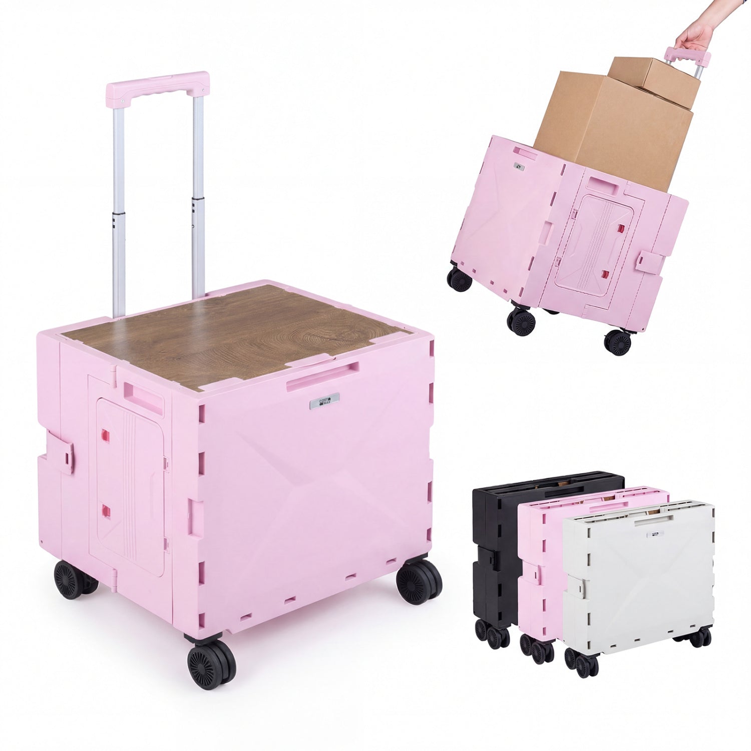 Foldable Utility Cart, 4 Rotating Wheels, Cup Holder, Pink Garden Carts at Gallery Canada
