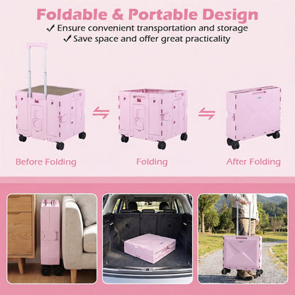 Foldable Utility Cart, 4 Rotating Wheels, Cup Holder, Pink Garden Carts at Gallery Canada