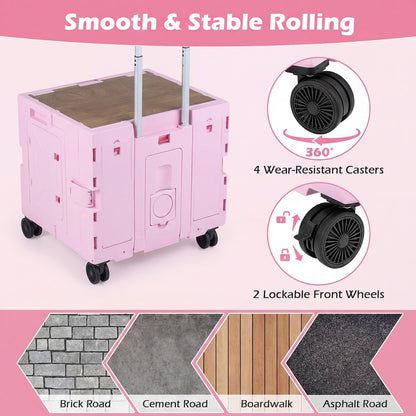 Foldable Utility Cart, 4 Rotating Wheels, Cup Holder, Pink Garden Carts at Gallery Canada