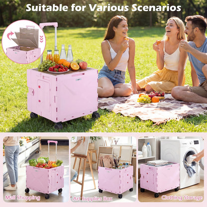 Foldable Utility Cart, 4 Rotating Wheels, Cup Holder, Pink Garden Carts at Gallery Canada