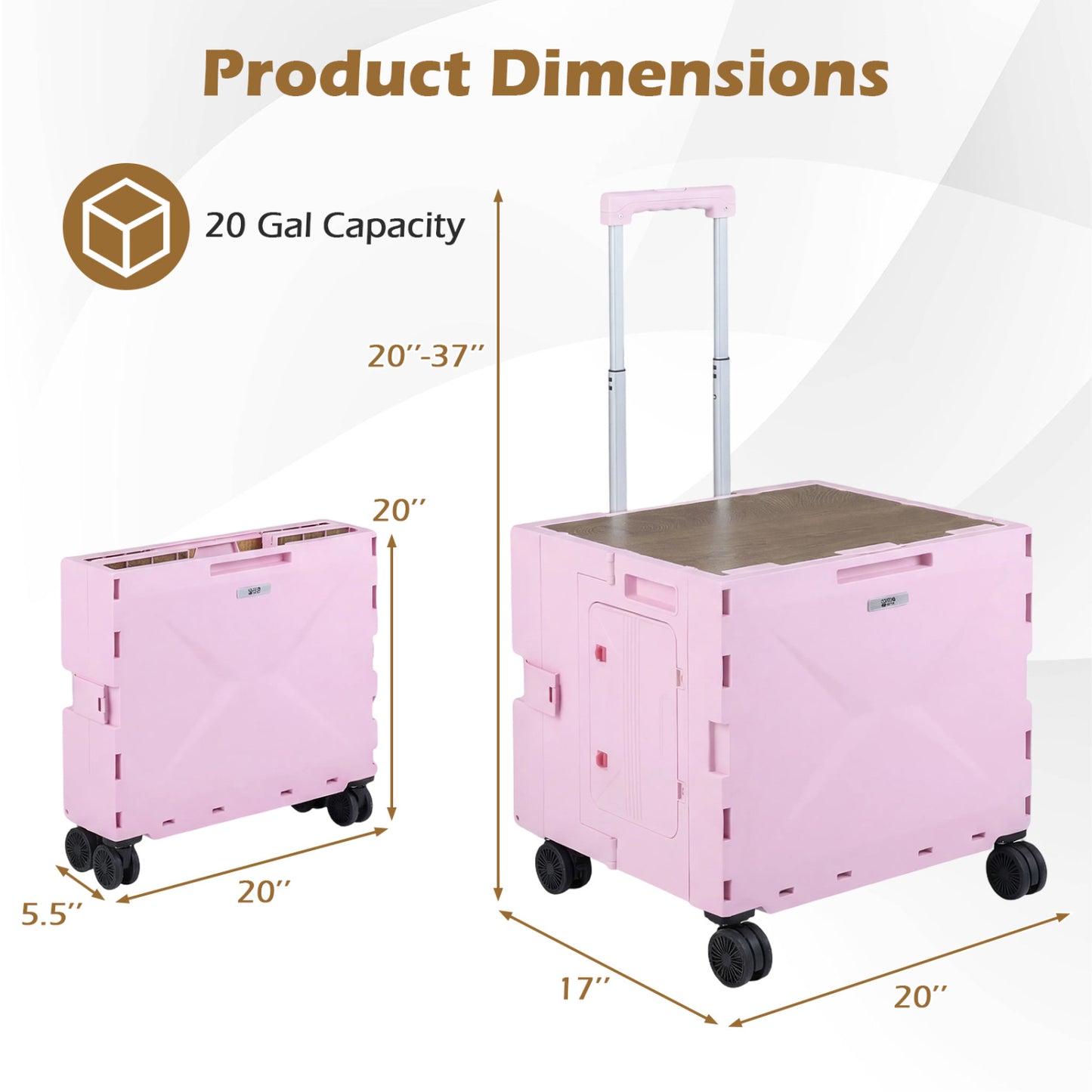 Foldable Utility Cart, 4 Rotating Wheels, Cup Holder, Pink Garden Carts at Gallery Canada