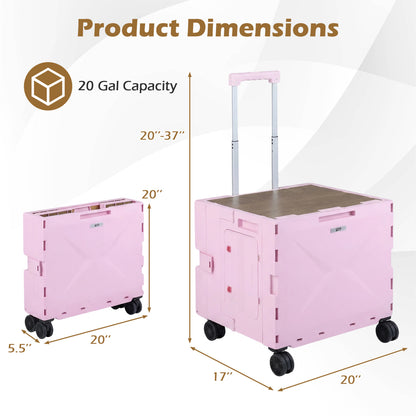Foldable Utility Cart, 4 Rotating Wheels, Cup Holder, Pink Garden Carts at Gallery Canada
