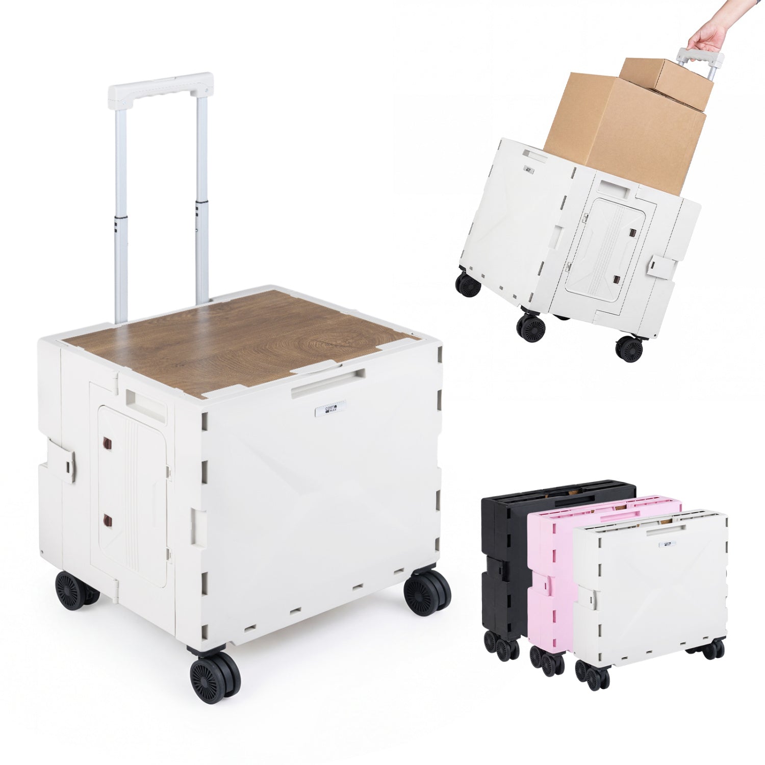 Foldable Utility Cart, 4 Rotate Wheels, Cup Holder, White Garden Carts White at Gallery Canada