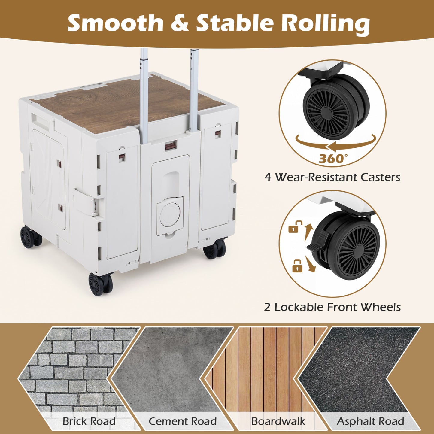 Foldable Utility Cart, 4 Rotate Wheels, Cup Holder, White Garden Carts at Gallery Canada
