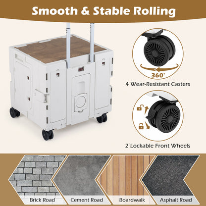 Foldable Utility Cart, 4 Rotate Wheels, Cup Holder, White Garden Carts at Gallery Canada