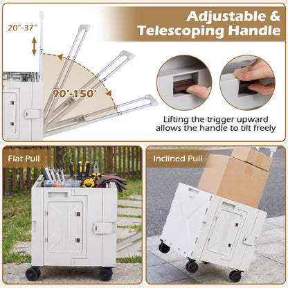 Foldable Utility Cart, 4 Rotate Wheels, Cup Holder, White Garden Carts at Gallery Canada