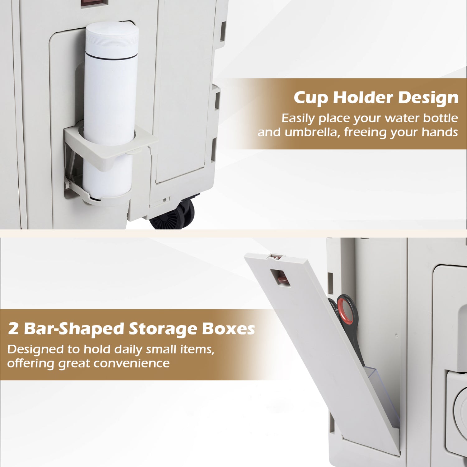 Foldable Utility Cart, 4 Rotate Wheels, Cup Holder, White Garden Carts at Gallery Canada