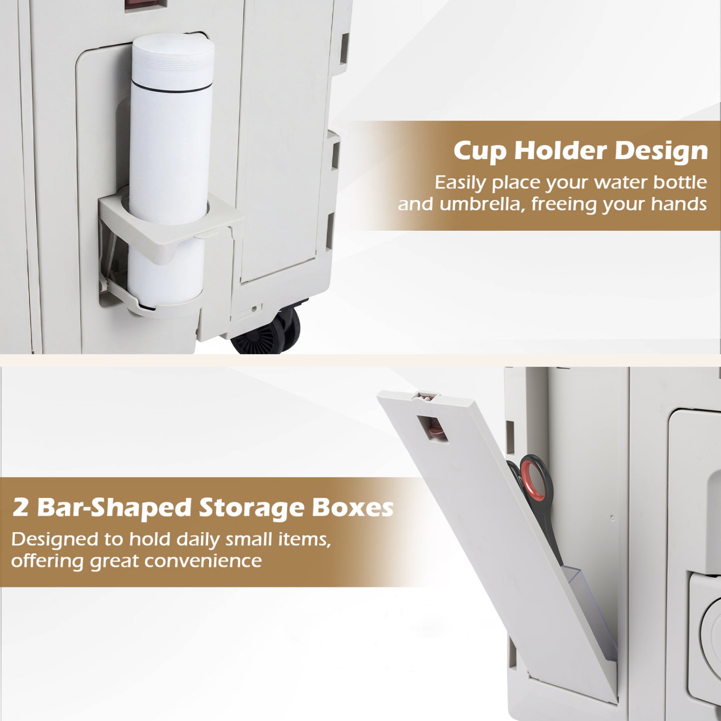 Foldable Utility Cart, 4 Rotate Wheels, Cup Holder, White Garden Carts at Gallery Canada