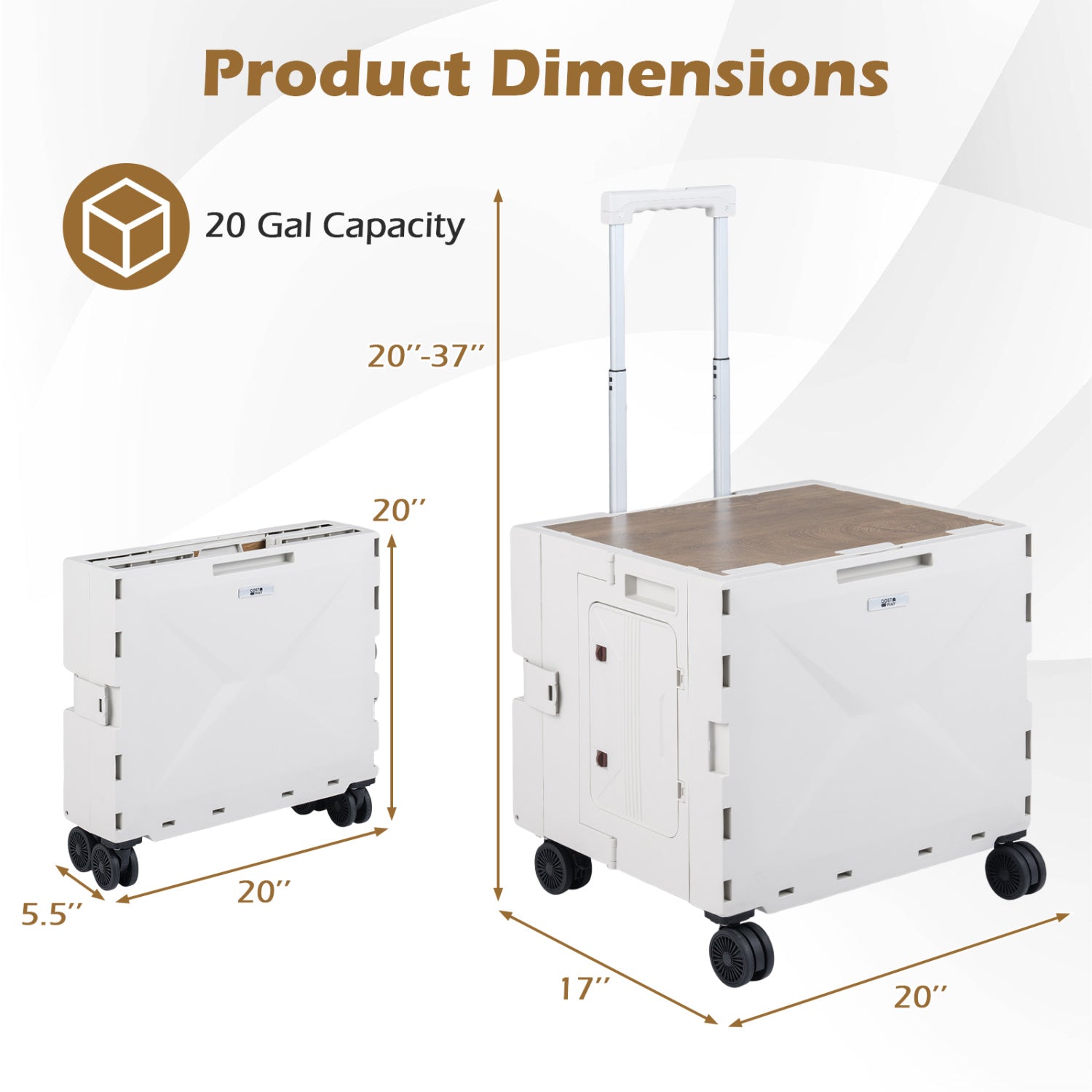 Foldable Utility Cart, 4 Rotate Wheels, Cup Holder, White Garden Carts at Gallery Canada