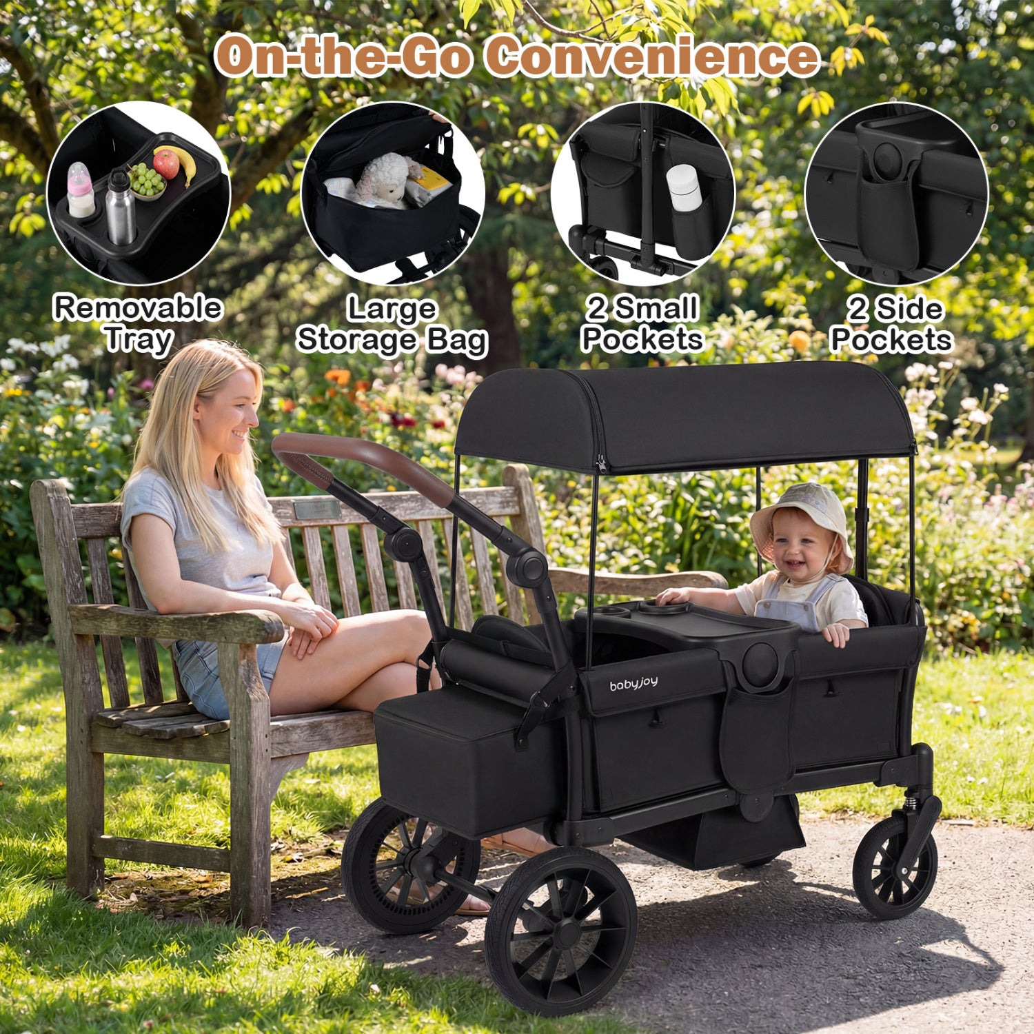 Foldable Double Seater Toddler Stroller, Removable Canopy, Black Baby Strollers at Gallery Canada