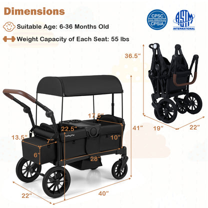 Foldable Double Seater Toddler Stroller, Removable Canopy, Black Baby Strollers at Gallery Canada