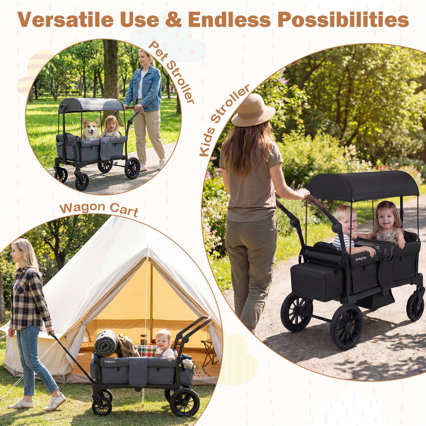 Foldable Wagon Stroller For 2 Kids, Double Seater, Removable Canopy, Gray Baby Strollers at Gallery Canada
