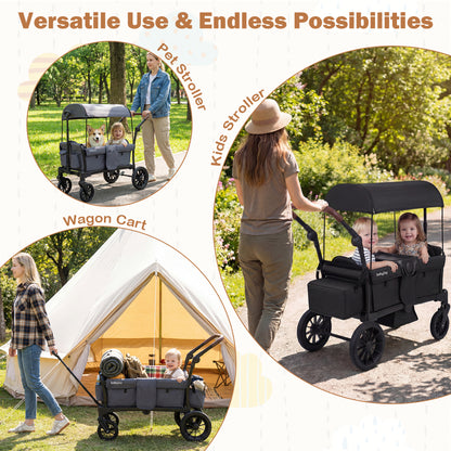 Foldable Wagon Stroller For 2 Kids, Double Seater, Removable Canopy, Gray Baby Strollers at Gallery Canada