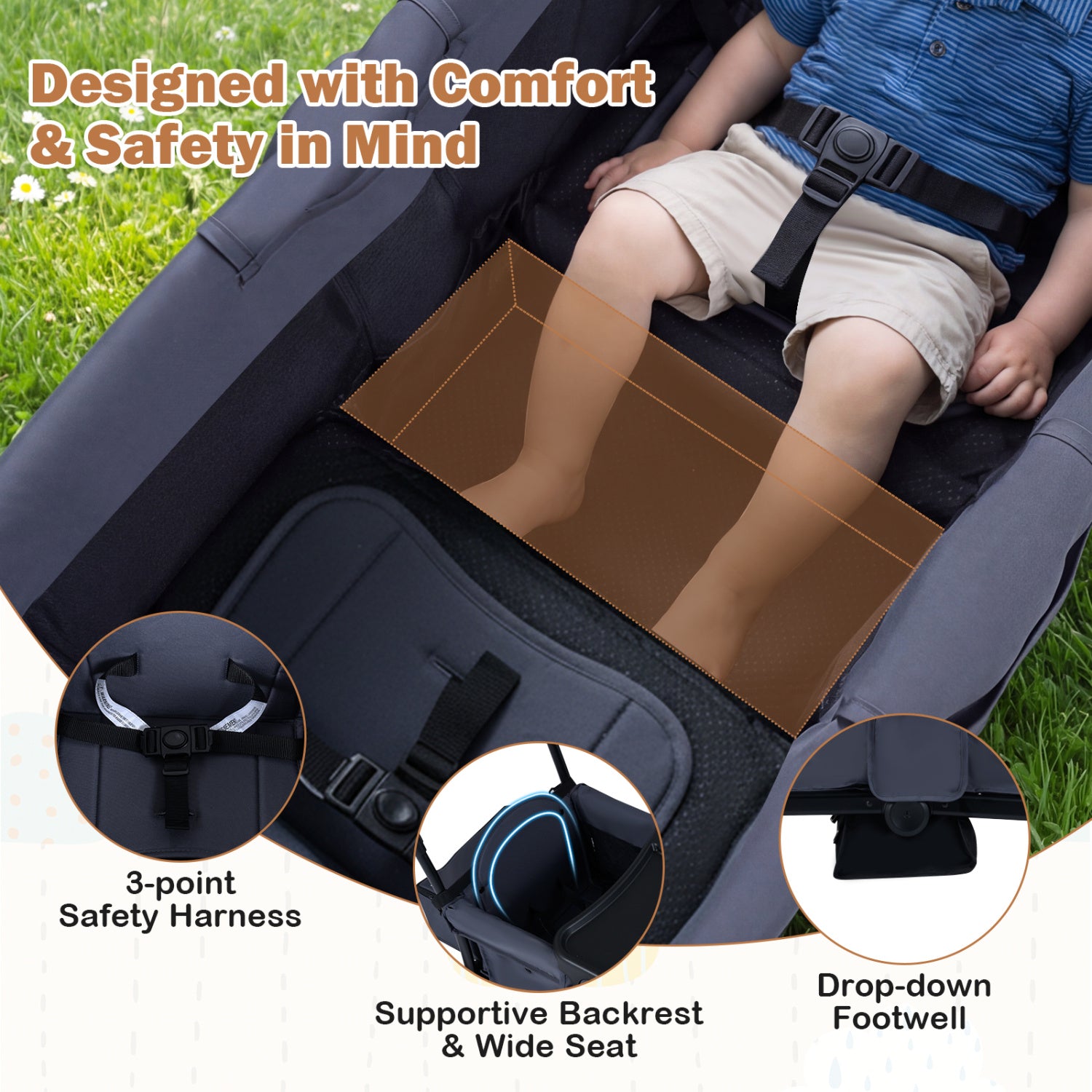 Foldable Wagon Stroller For 2 Kids, Double Seater, Removable Canopy, Gray Baby Strollers at Gallery Canada