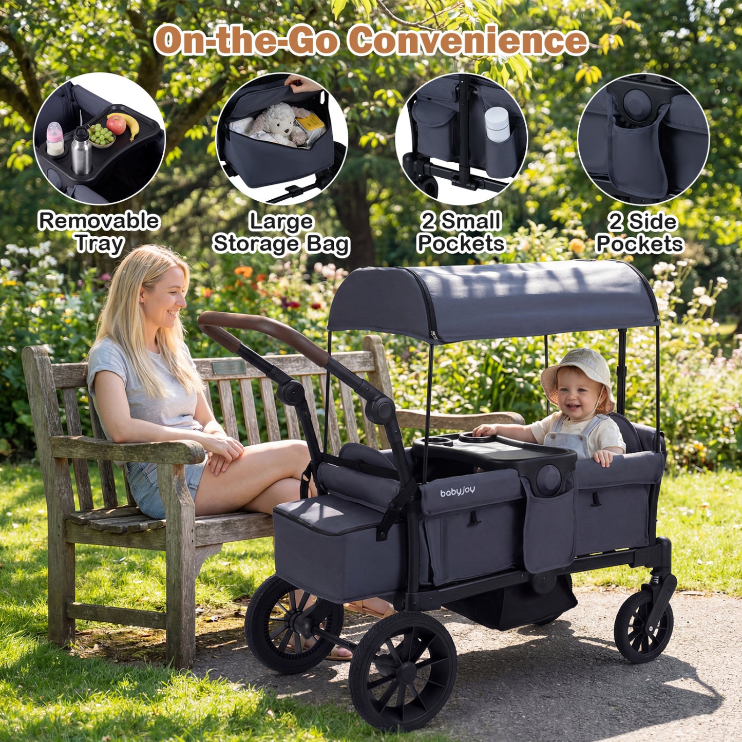 Foldable Wagon Stroller For 2 Kids, Double Seater, Removable Canopy, Gray Baby Strollers at Gallery Canada