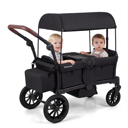 Foldable Double Seater Toddler Stroller, Removable Canopy, Black