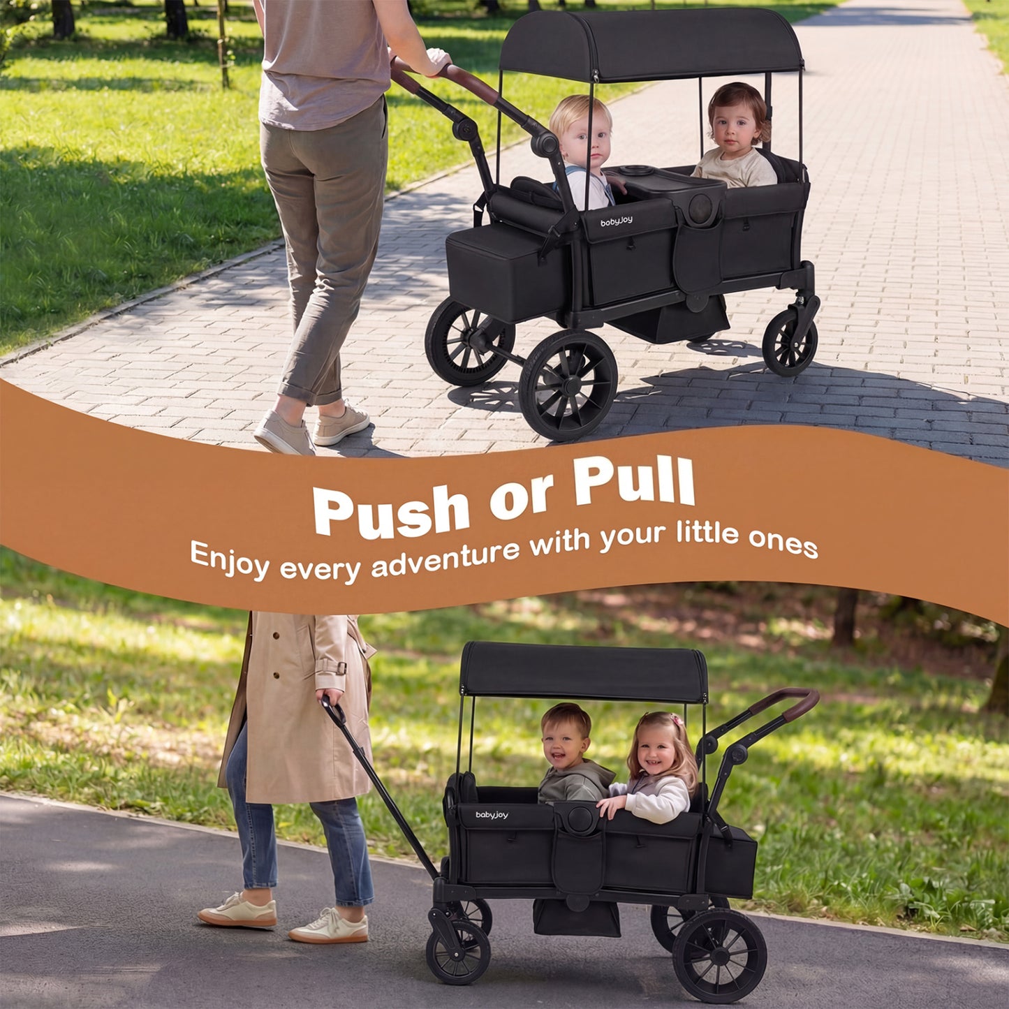 Foldable Double Seater Toddler Stroller, Removable Canopy, Black Baby Strollers at Gallery Canada
