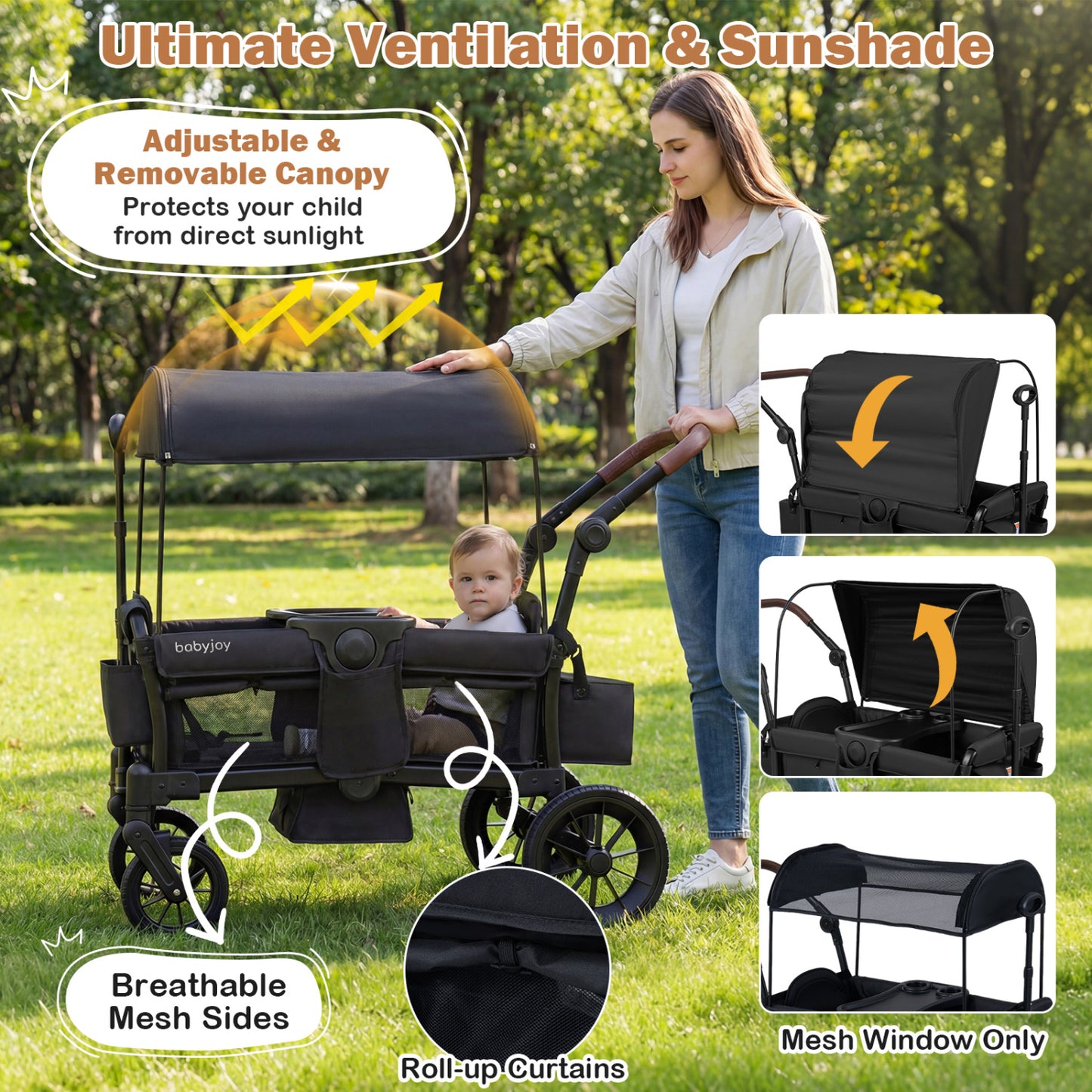 Foldable Double Seater Toddler Stroller, Removable Canopy, Black Baby Strollers at Gallery Canada