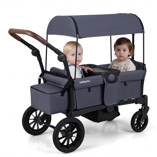 Foldable Wagon Stroller For 2 Kids, Double Seater, Removable Canopy, Gray