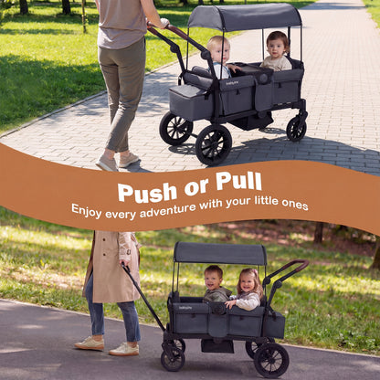 Foldable Wagon Stroller For 2 Kids, Double Seater, Removable Canopy, Gray Baby Strollers at Gallery Canada