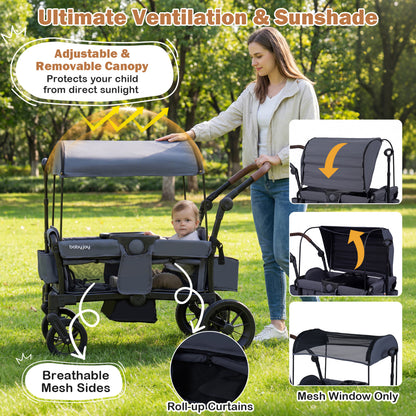 Foldable Wagon Stroller For 2 Kids, Double Seater, Removable Canopy, Gray Baby Strollers at Gallery Canada