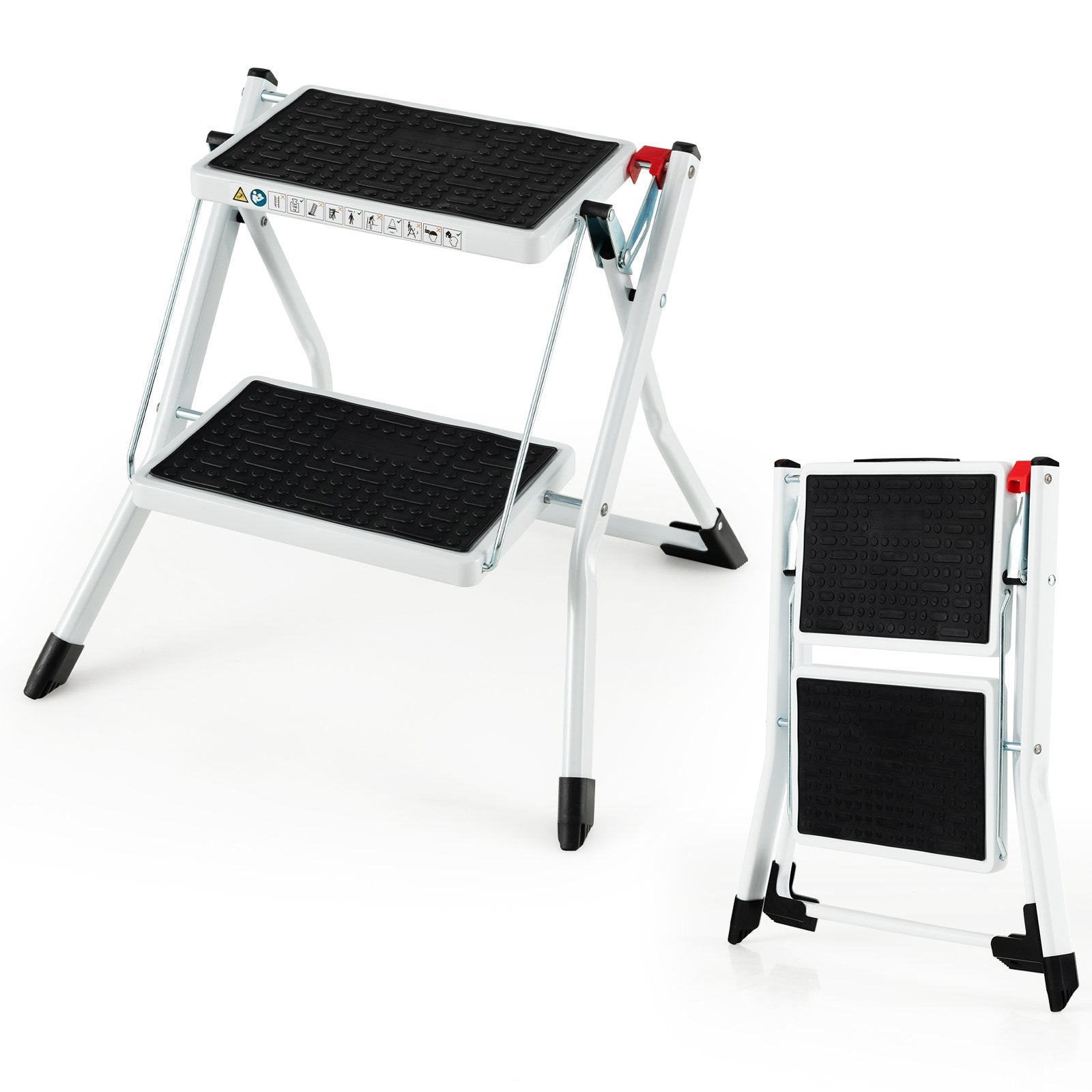 Folding 2 Step Ladder wiht Anti-Slip Pedal and Large Foot Pads, Black & White Ladders at Gallery Canada
