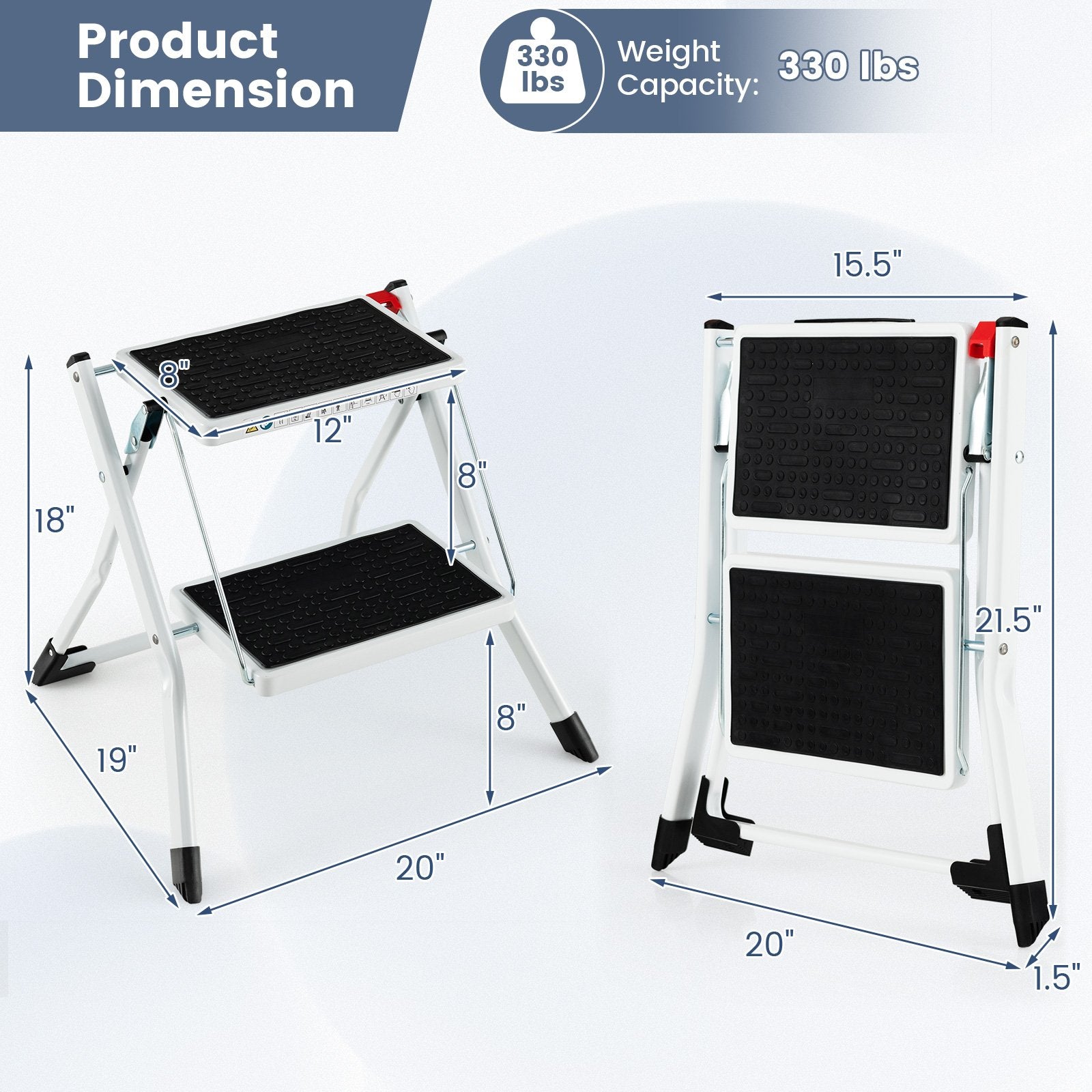 Folding 2 Step Ladder wiht Anti-Slip Pedal and Large Foot Pads, Black & White Ladders at Gallery Canada