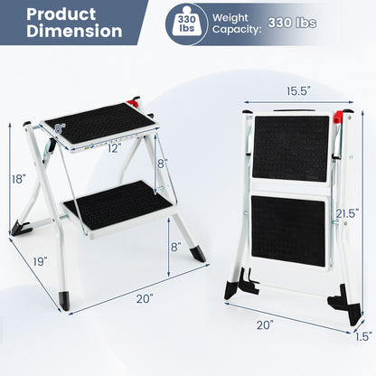 Folding 2 Step Ladder wiht Anti-Slip Pedal and Large Foot Pads, Black & White Ladders at Gallery Canada
