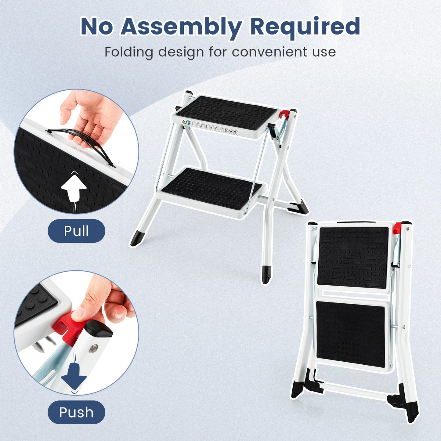 Folding 2 Step Ladder wiht Anti-Slip Pedal and Large Foot Pads, Black & White Ladders at Gallery Canada