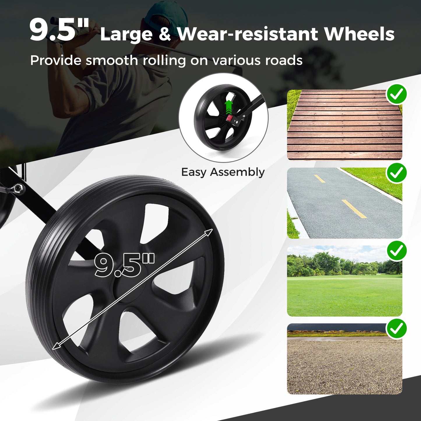 Folding 2 Wheels Golf Cart Trolley With Scoreboard, Black