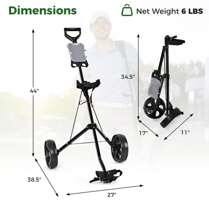 Folding 2 Wheels Golf Cart Trolley With Scoreboard, Black