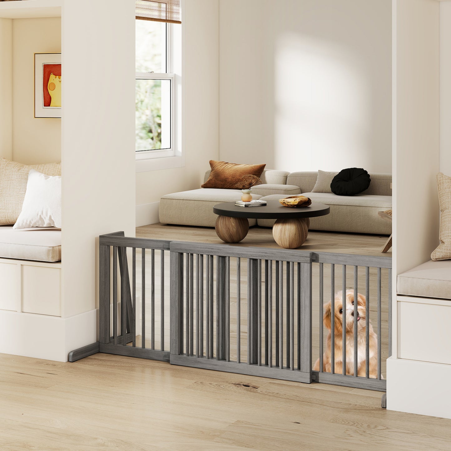 Folding 3 Panel Wood Dog Fence