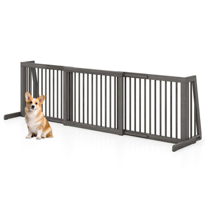 Folding 3 Panel Wood Dog Fence Pet Gate Gray at Gallery Canada