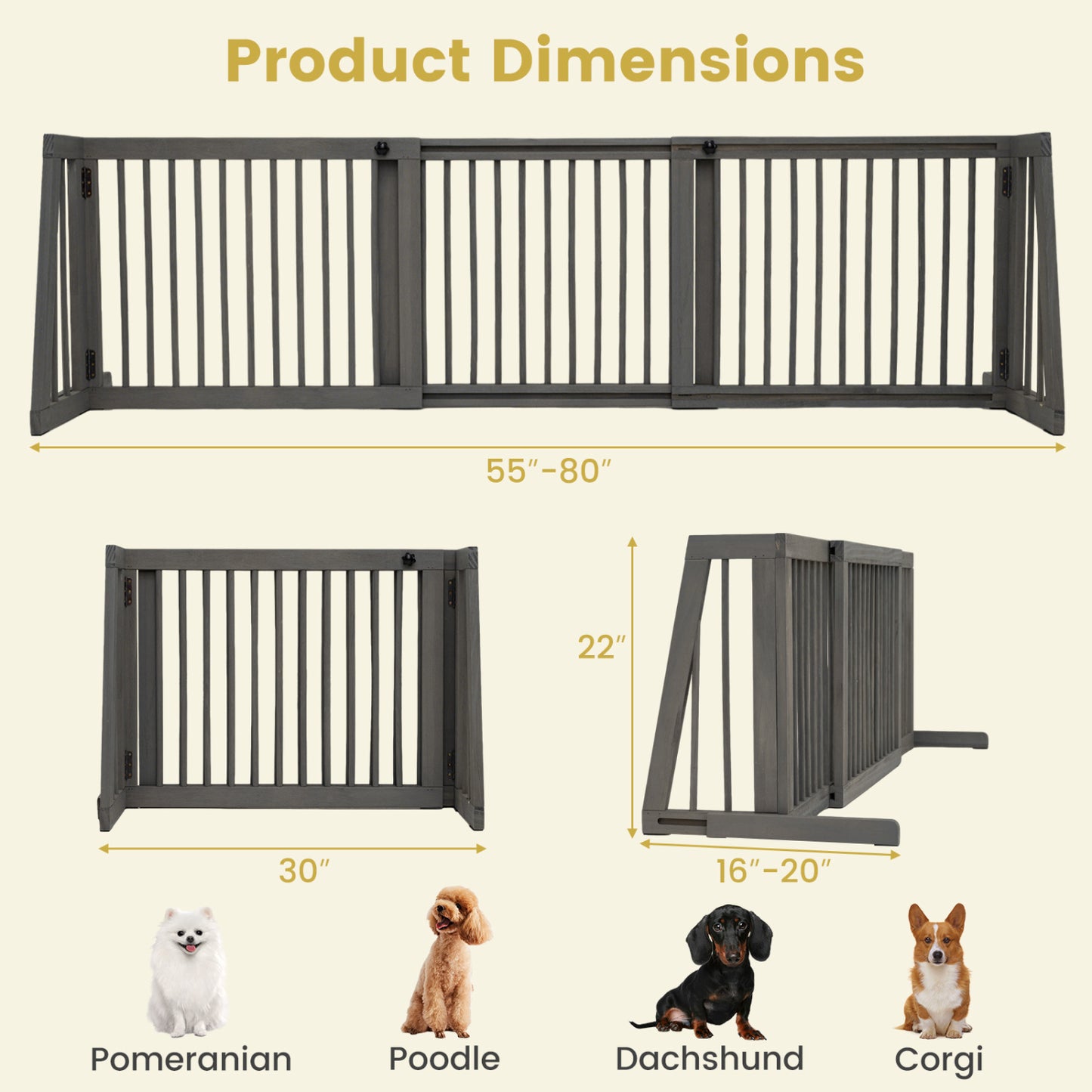 Folding 3 Panel Wood Dog Fence