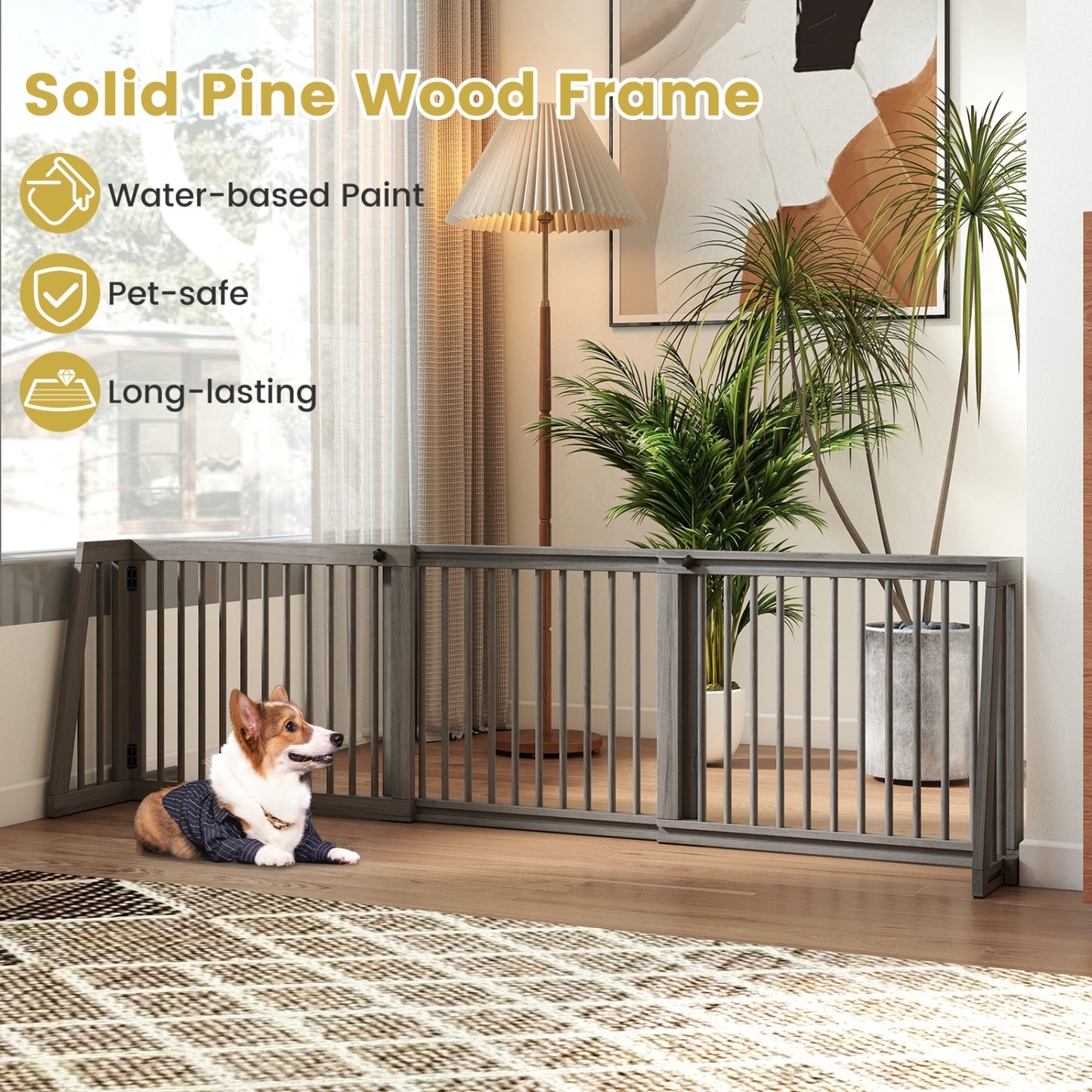 Folding 3 Panel Wood Dog Fence