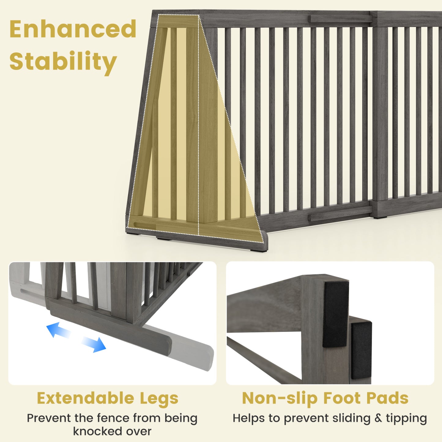 Folding 3 Panel Wood Dog Fence
