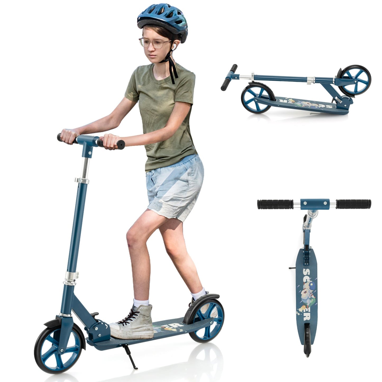 Folding Aluminum Alloy Scooter, 3 Adjustable Heights, Blue Scooters at Gallery Canada