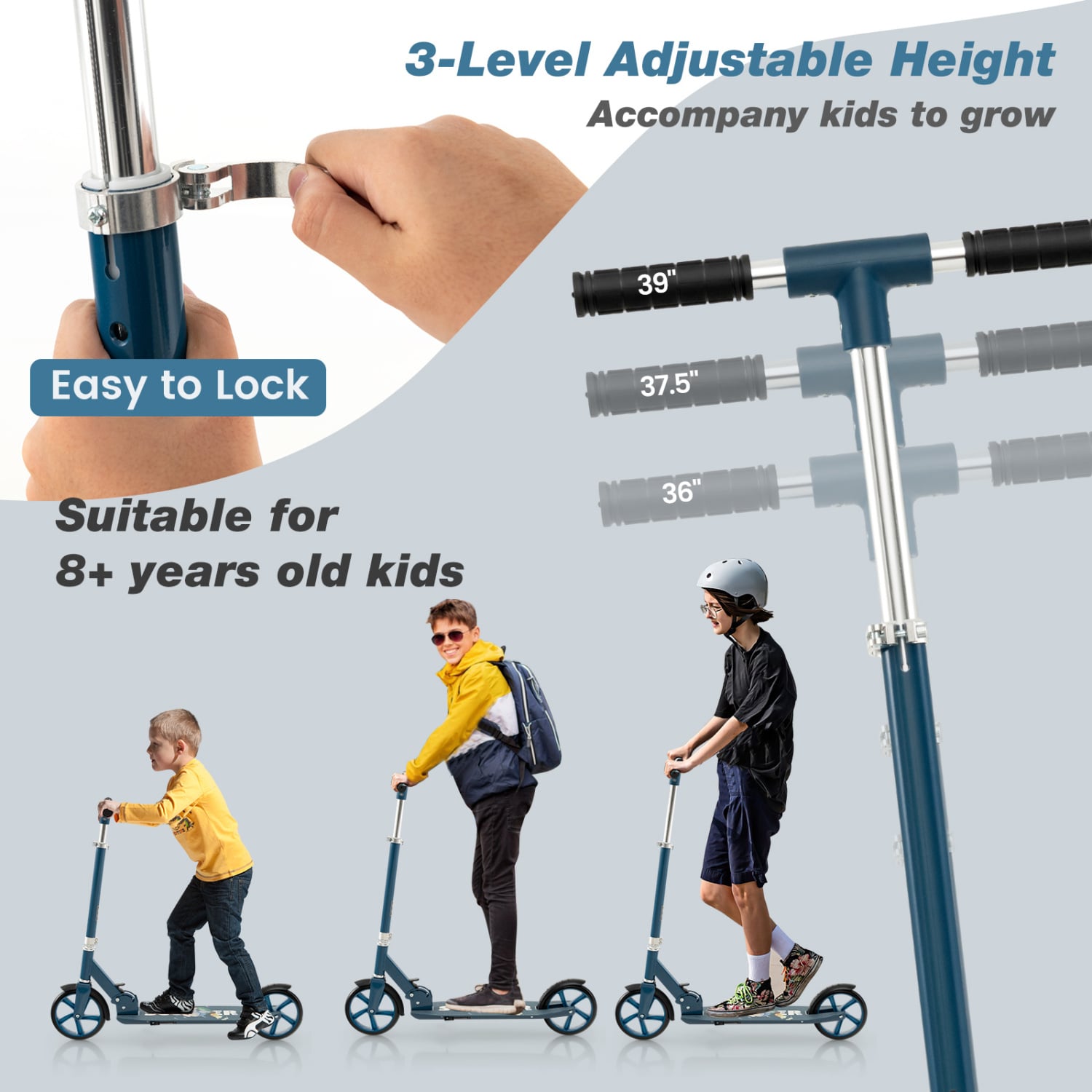Folding Aluminum Alloy Scooter, 3 Adjustable Heights, Blue Scooters at Gallery Canada