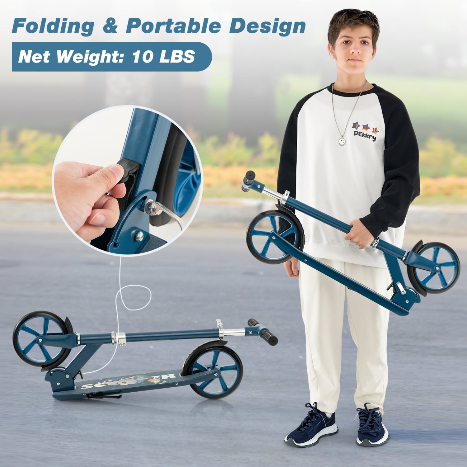 Folding Aluminum Alloy Scooter, 3 Adjustable Heights, Blue Scooters at Gallery Canada