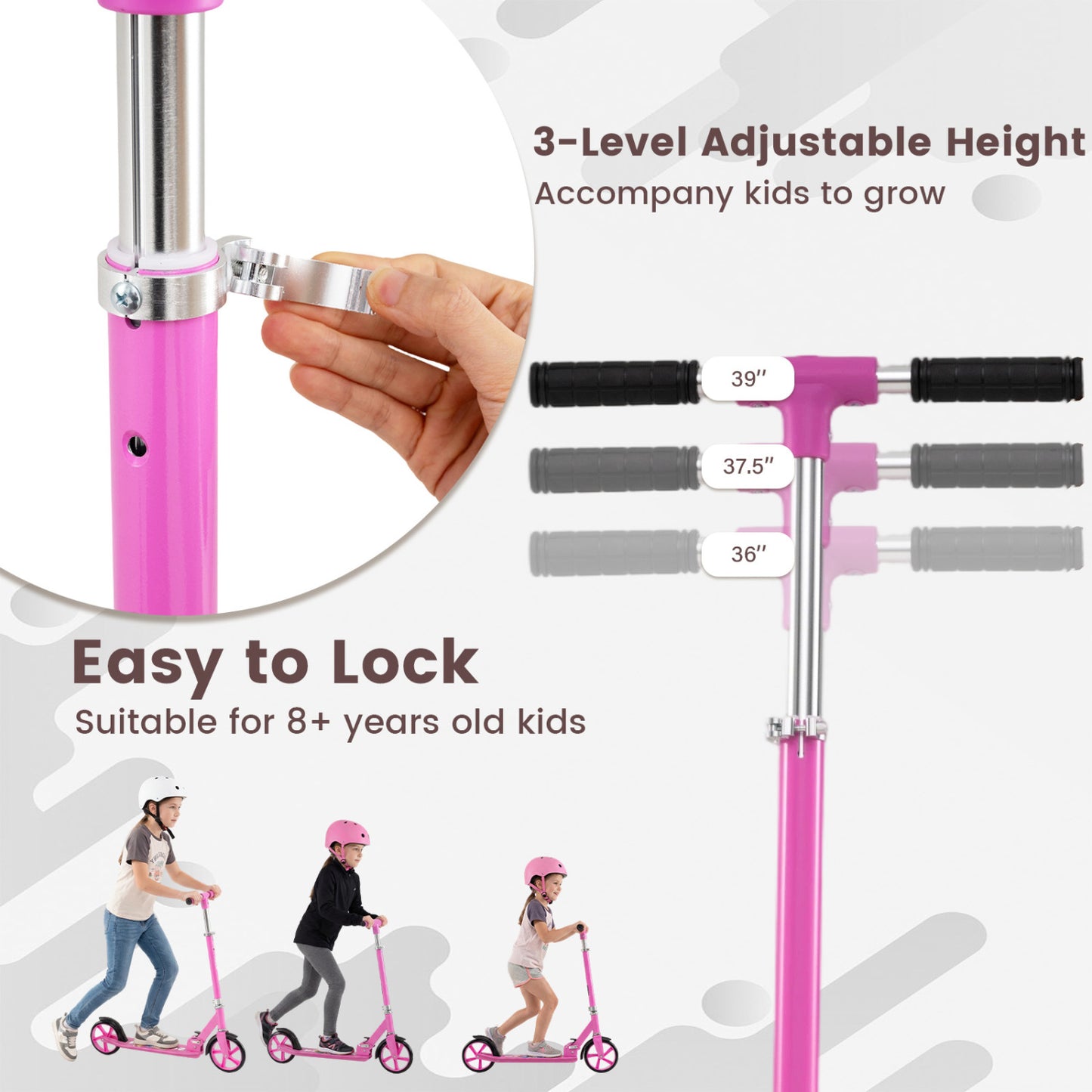 Folding Aluminum Scooter, 3 Adjustable Heights, Pink Scooters at Gallery Canada