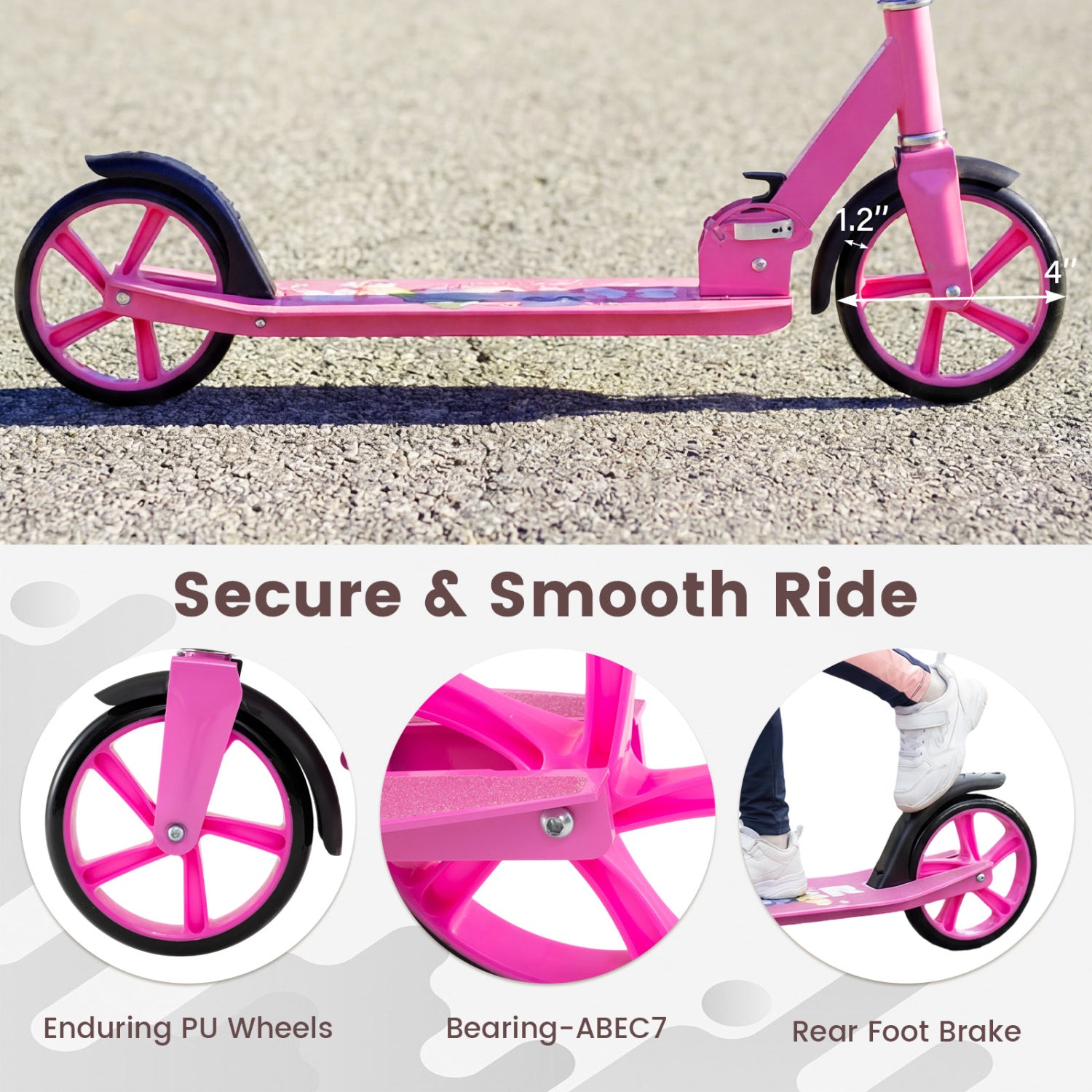 Folding Aluminum Scooter, 3 Adjustable Heights, Pink Scooters at Gallery Canada