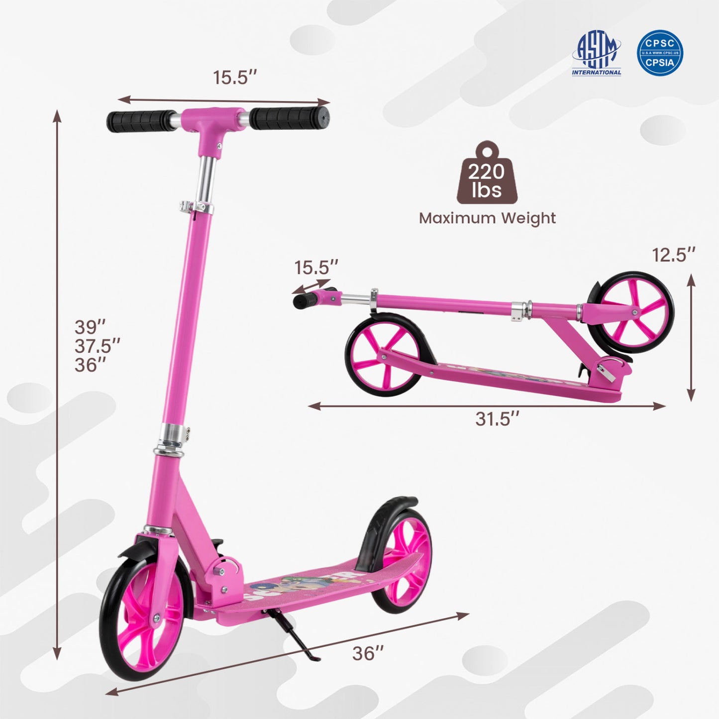 Folding Aluminum Scooter, 3 Adjustable Heights, Pink Scooters at Gallery Canada
